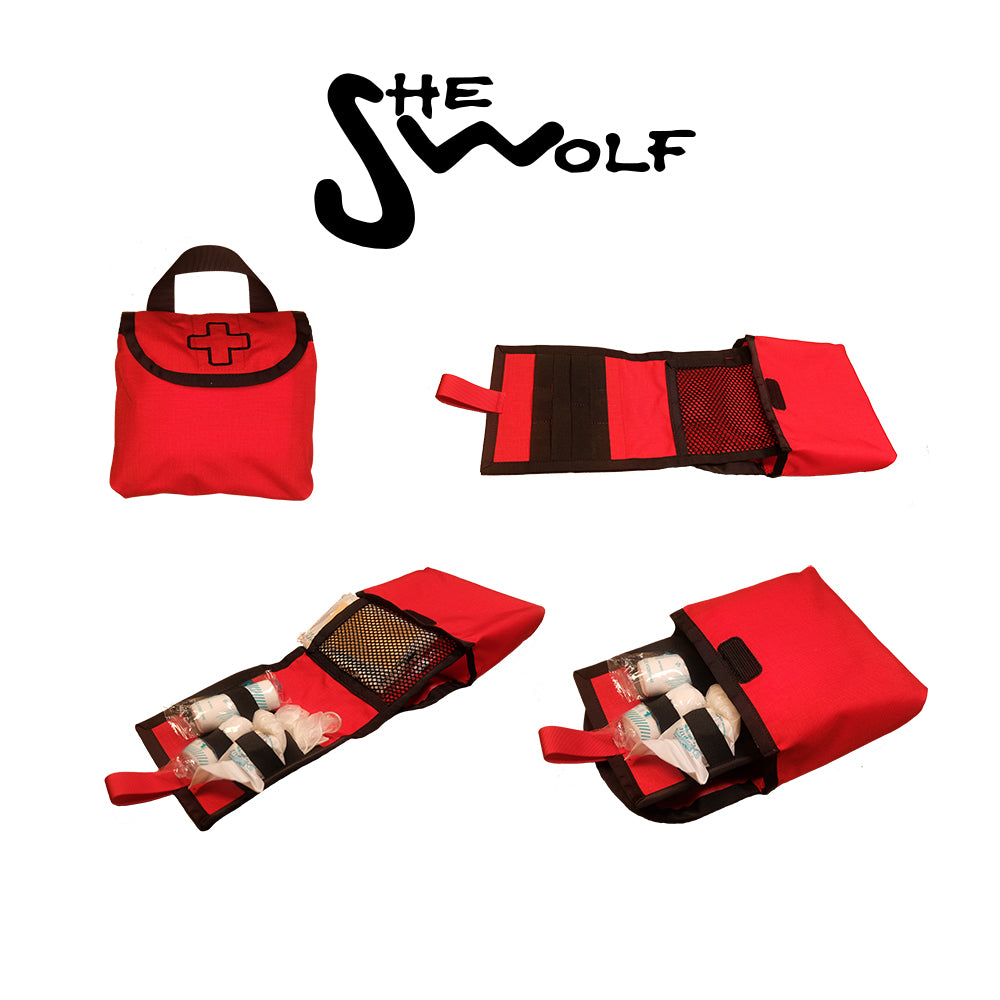 VW T6.1 rear window organizer set with first aid kit and tear-off bags