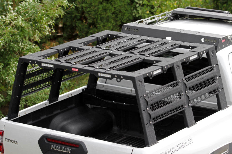 MorE 4x4 Bed Rack Mark II hoch für offene Pickup-Ladefläche mit Panels – Ansicht 2