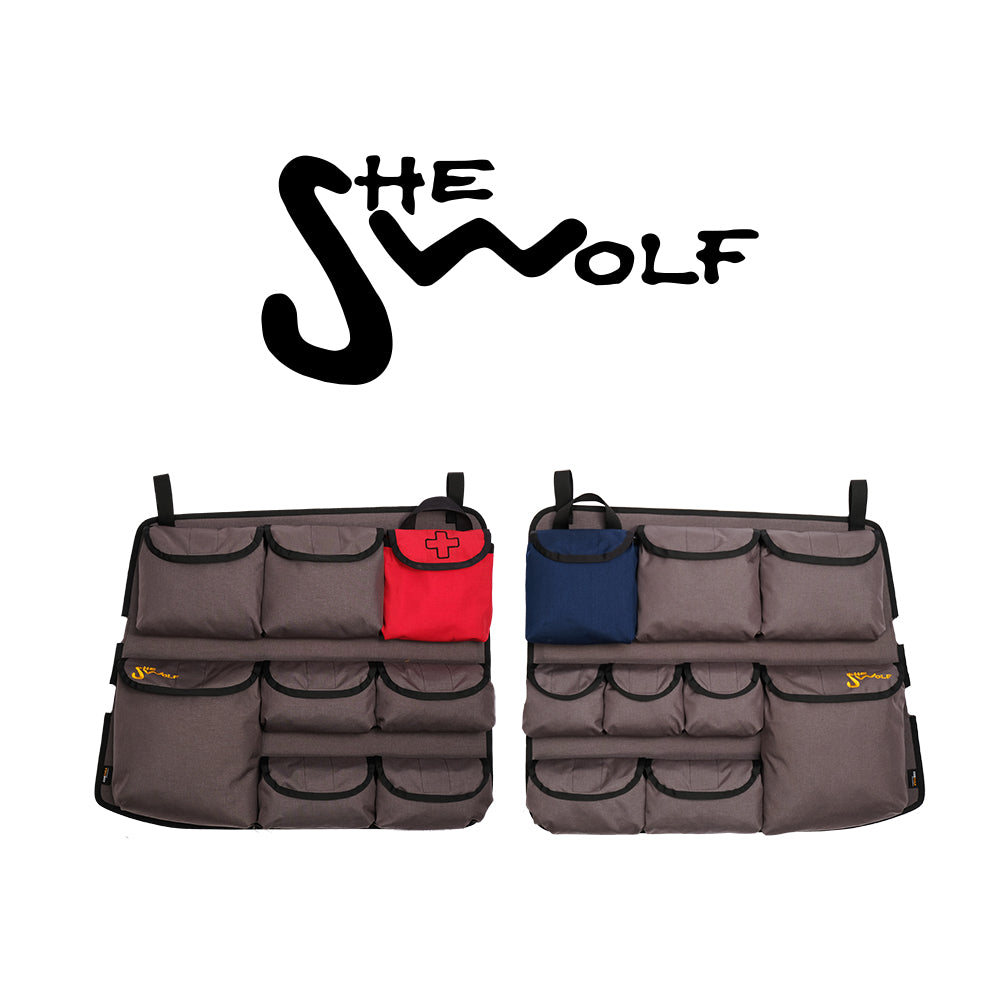 VW T5 rear window organizer set with first aid kit and tear-off bags